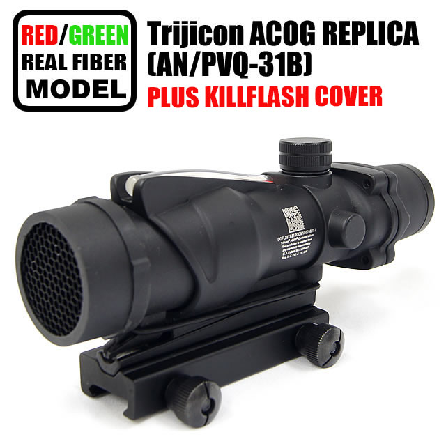 4x32 ACOG Style Scope w/ real Red Green Fiber Crosshair